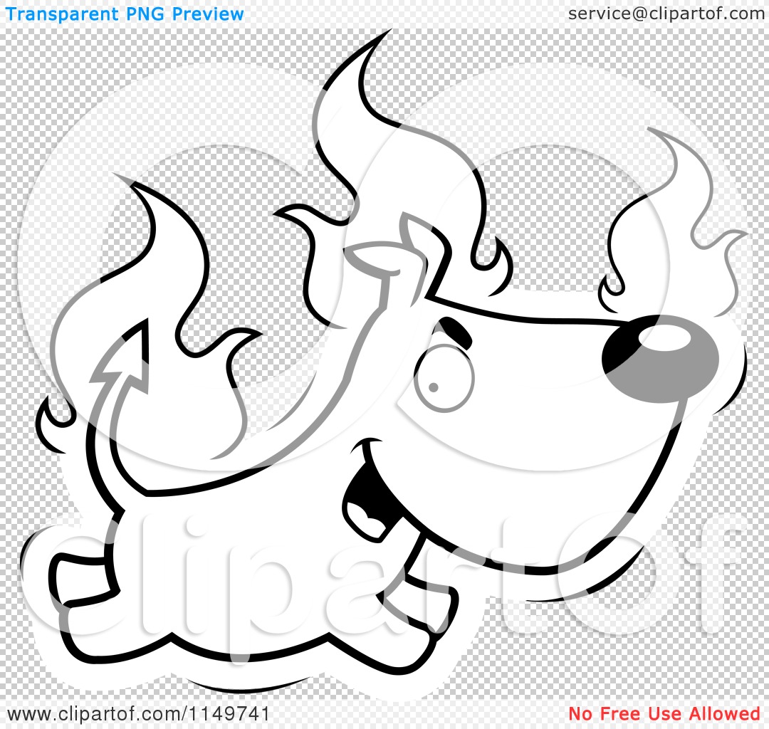 Cartoon Clipart Of A Black And White Fiery Devil Dog - Vector Outlined