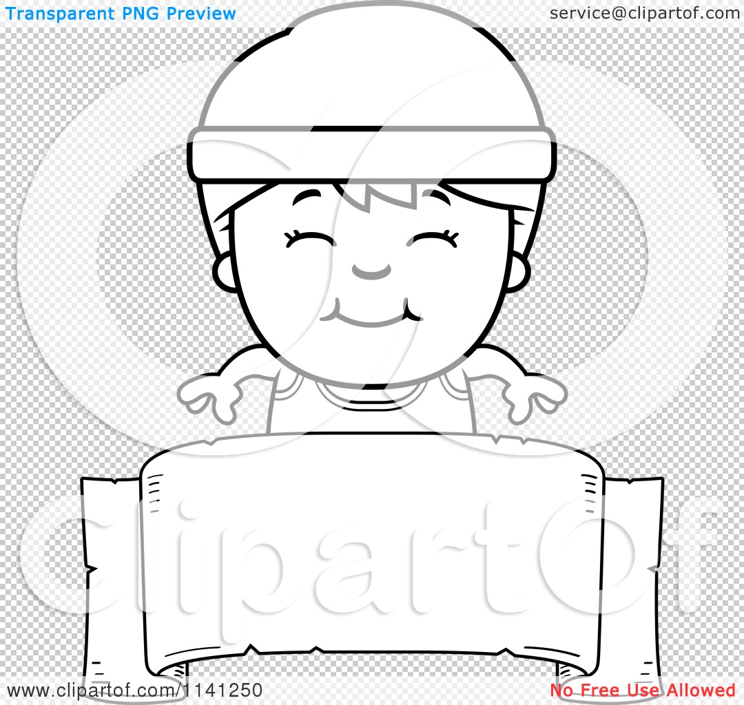  - Cartoon-Clipart-Of-A-Black-And-White-Happy-Fitness-Gym-Boy-Over-A-Banner-Sign-Vector-Outlined-Coloring-Page-10241141250