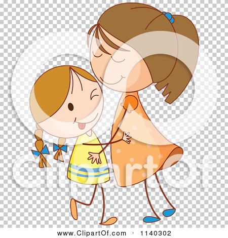 Cartoon Of Sisters Hugging - Royalty Free Vector Clipart by colematt