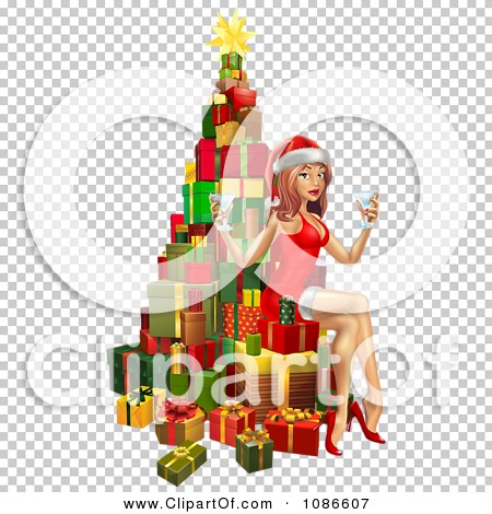 Clipart D Sexy Christmas Pinup Woman Sitting With Drinks On A Tree Of