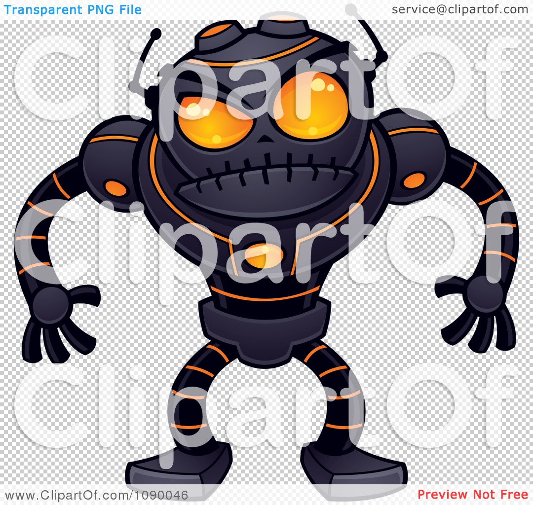 Clipart Angry Black Robot With Orange Eyes - Royalty Free ...