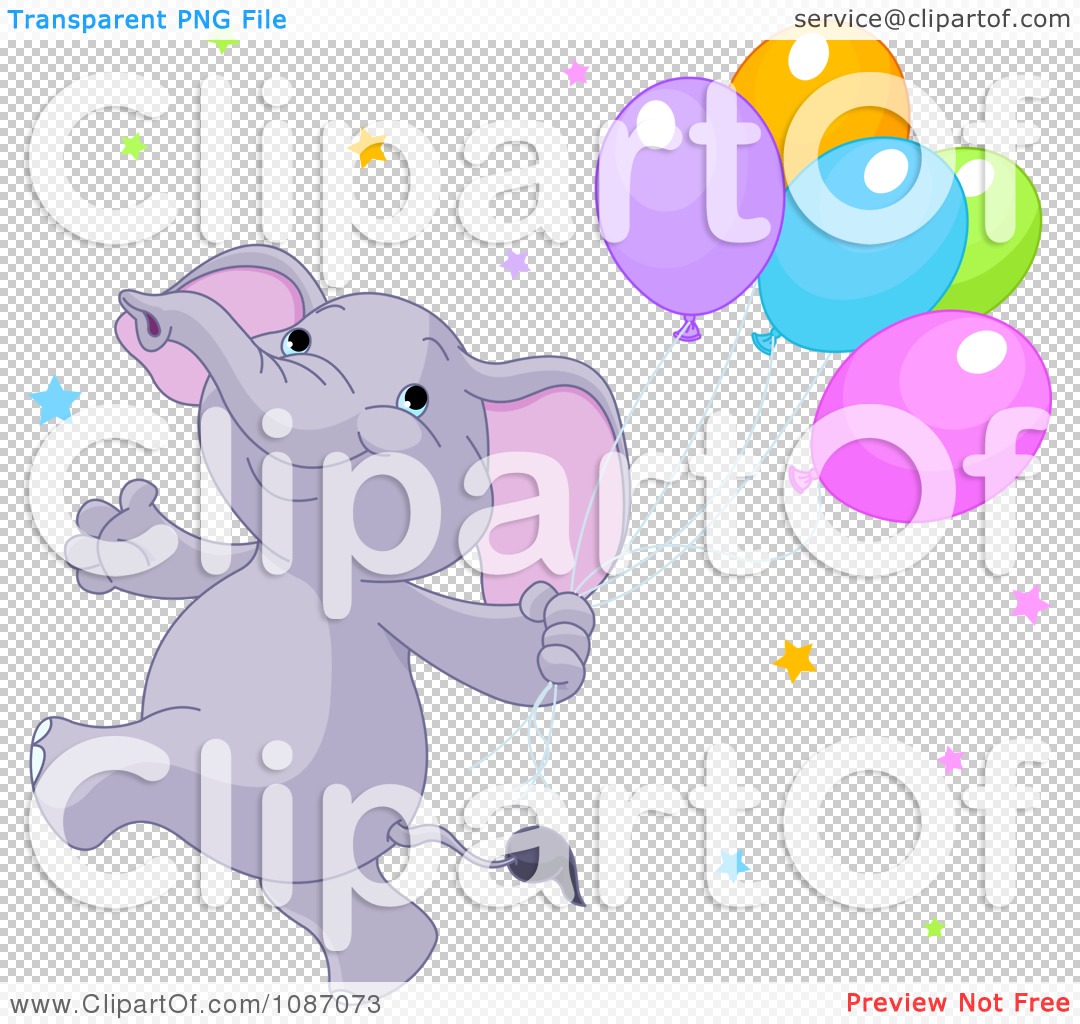Clipart Happy Purple Elephant Running With Balloons And ...