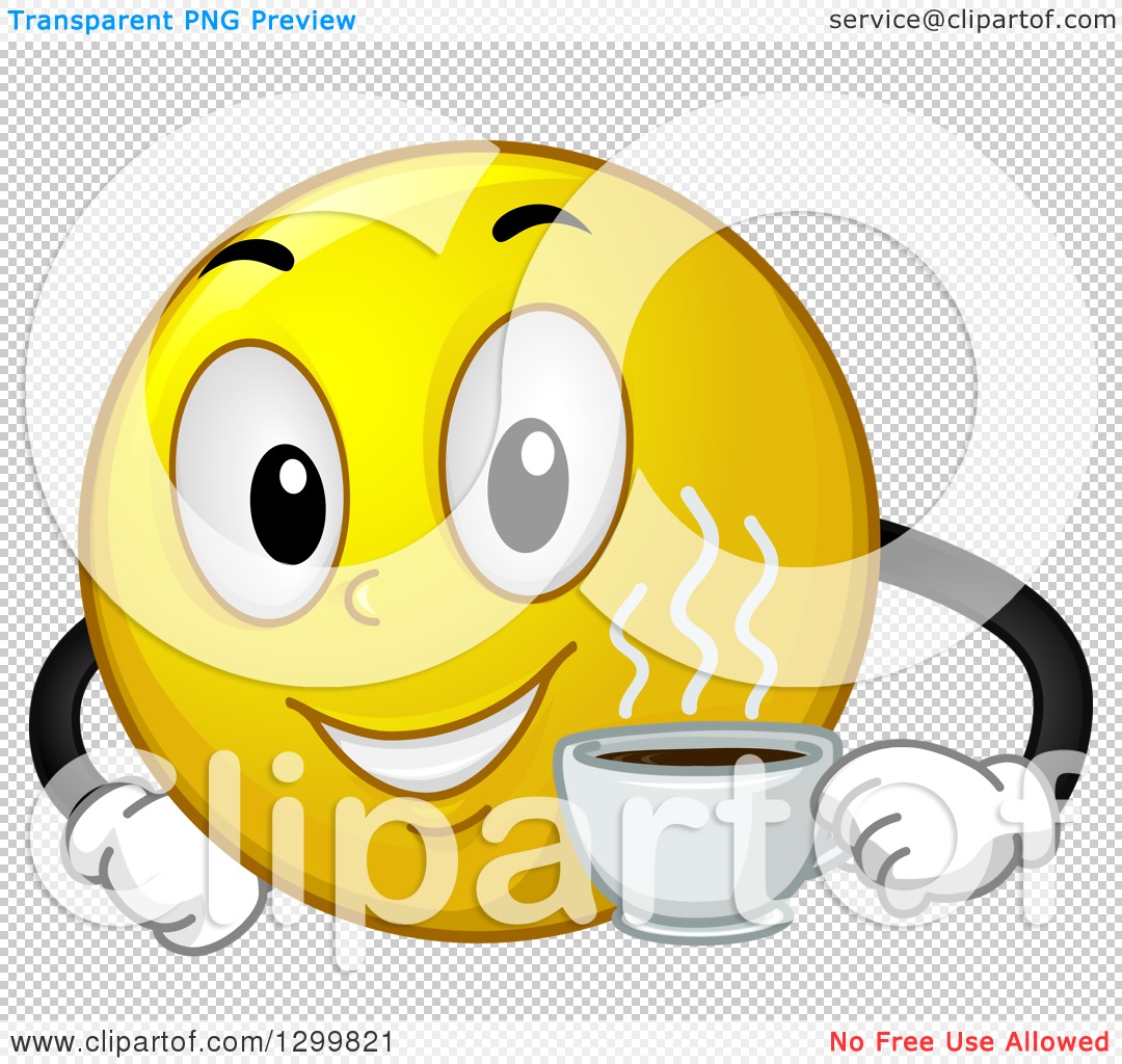Clipart Of A Cartoon Yellow Smiley Face Emoticon Holding A Cup Of