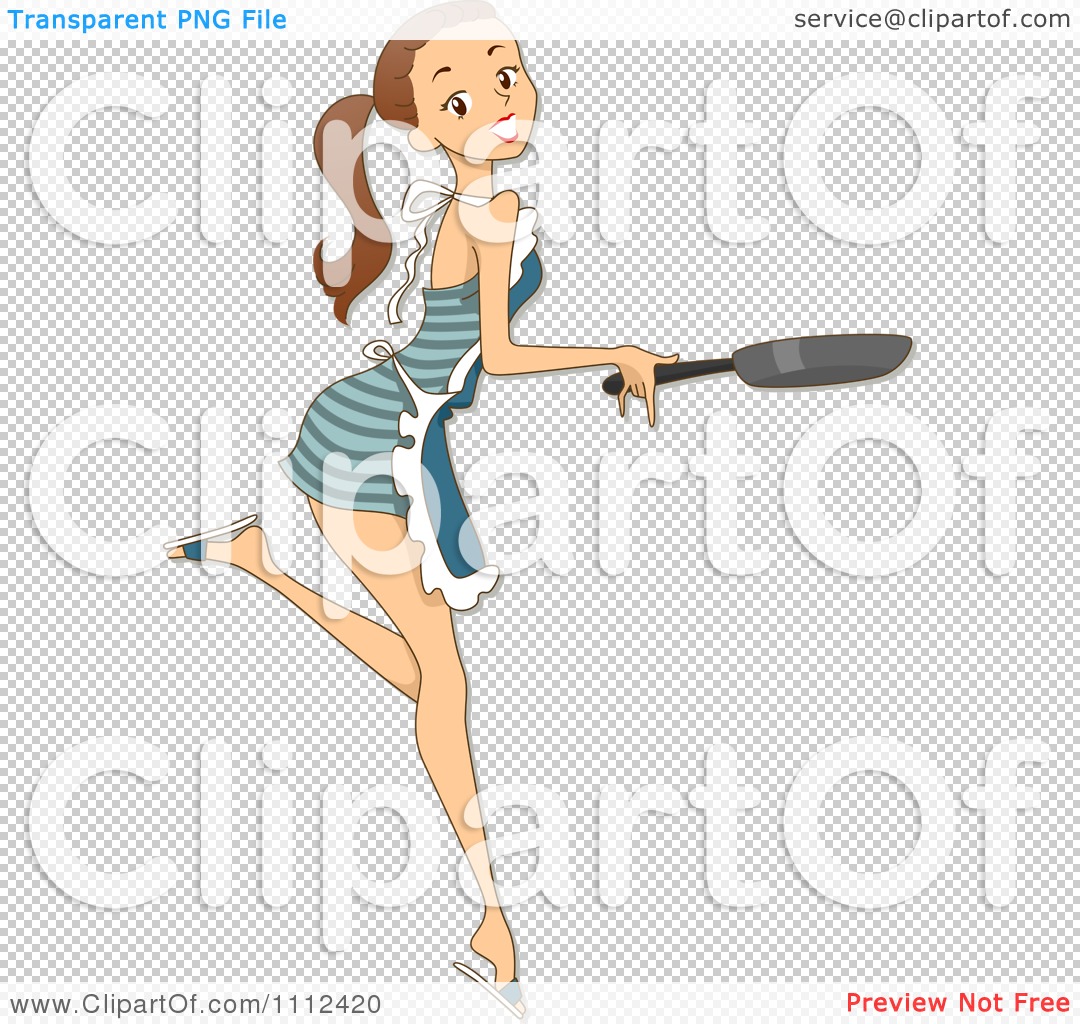 Clipart Sexy Cooking Brunette Woman Holding A Frying Pan Royalty Free Vector Illustration By 