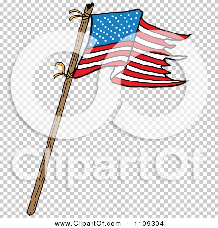 Clipart Waving American Flag With Tattered Edges On A Stick - Royalty