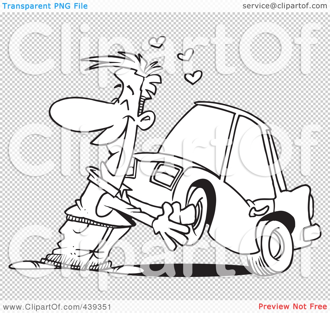 Cartoon Cuddling In Bed Man cuddling with his car,