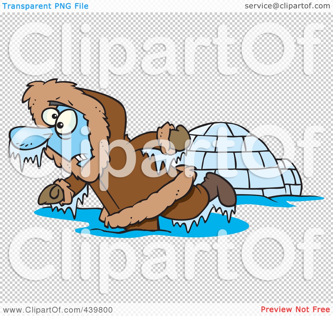 Royalty-Free (RF) Clip Art Illustration of a Cartoon Frozen Eskimo Near An