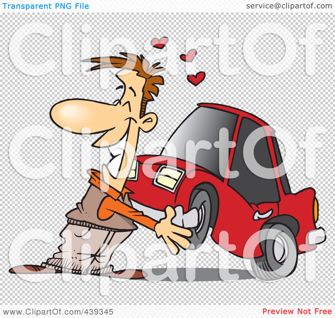 Cartoon Cuddling In Bed Man cuddling with his car,