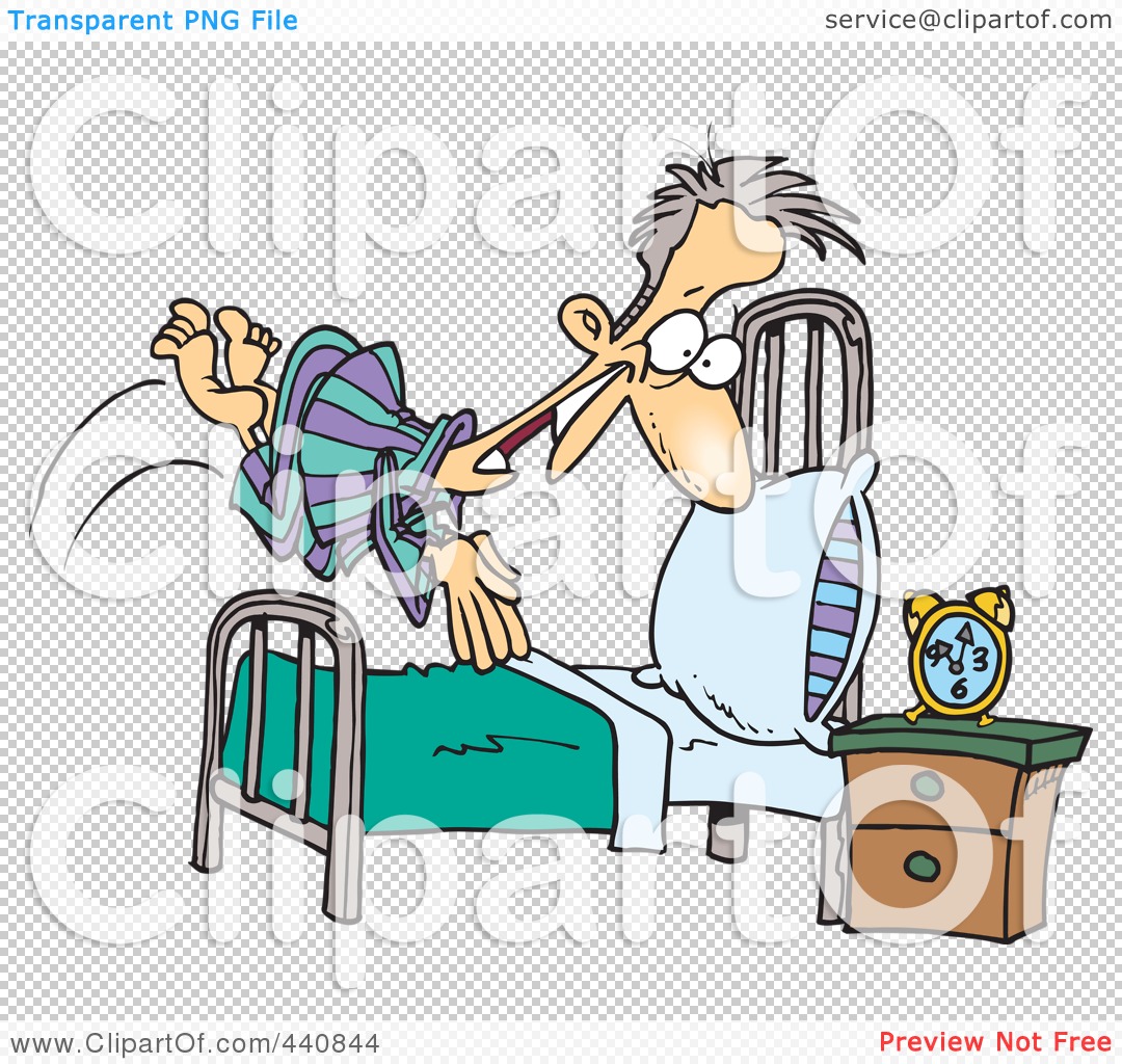 Free (RF) Clip Art Illustration of a Cartoon Man Diving Into Bed