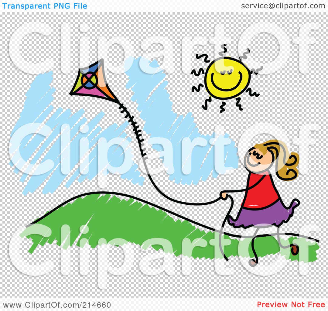 Royalty-Free (RF) Clipart Illustration of a Childs Sketch Of A Girl Flying