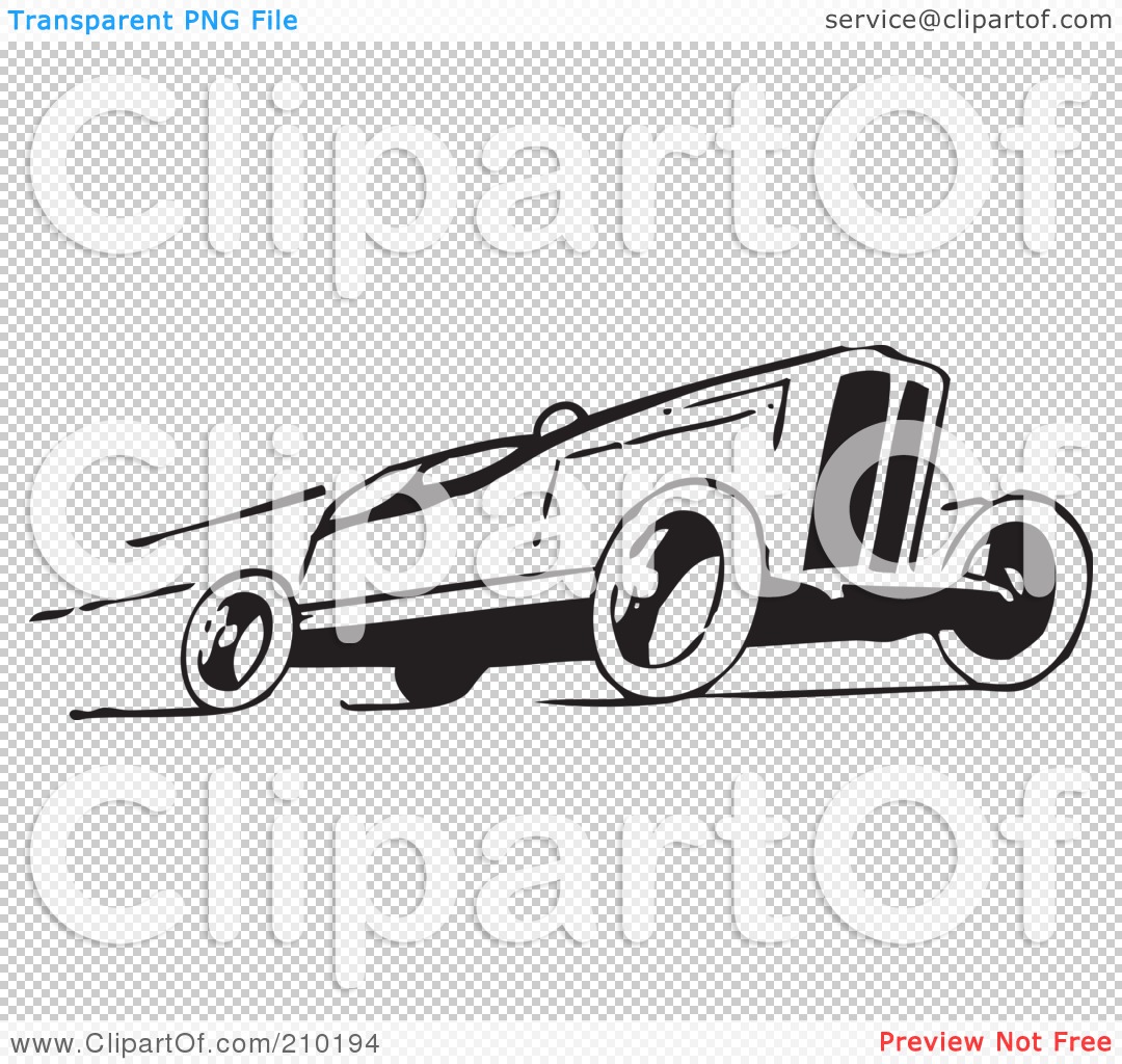  Free RF Clipart Illustration of a Retro Black And White Race Car