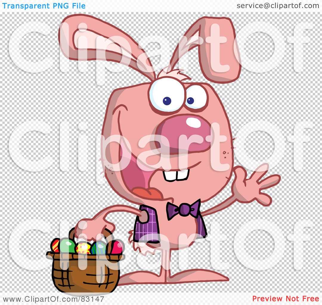 -Free (RF) Clipart Illustration of a Waving Pink Bunny With Easter ...