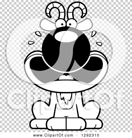 Animal Clipart of a Black and White Cartoon Scared Screaming Male Goat
