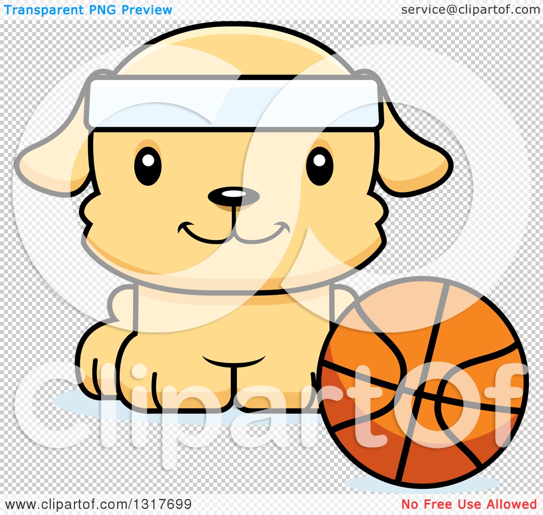 Animal Clipart of a Cartoon Cute Happy Puppy Dog Sitting by a Basketball -  Royalty Free Vector Illustration by Cory Thoman #1317699