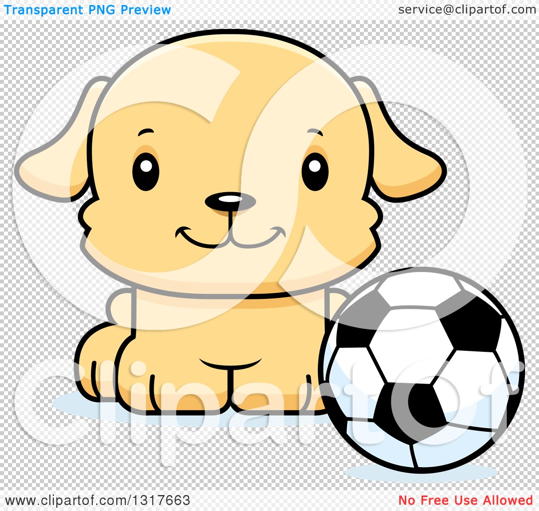 Animal Clipart of a Cartoon Cute Happy Puppy Dog Sitting by a Soccer Ball -  Royalty Free Vector Illustration by Cory Thoman #1317663