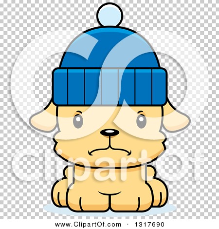 Animal Clipart of a Cartoon Cute Mad Puppy Dog Wearing a Winter Hat