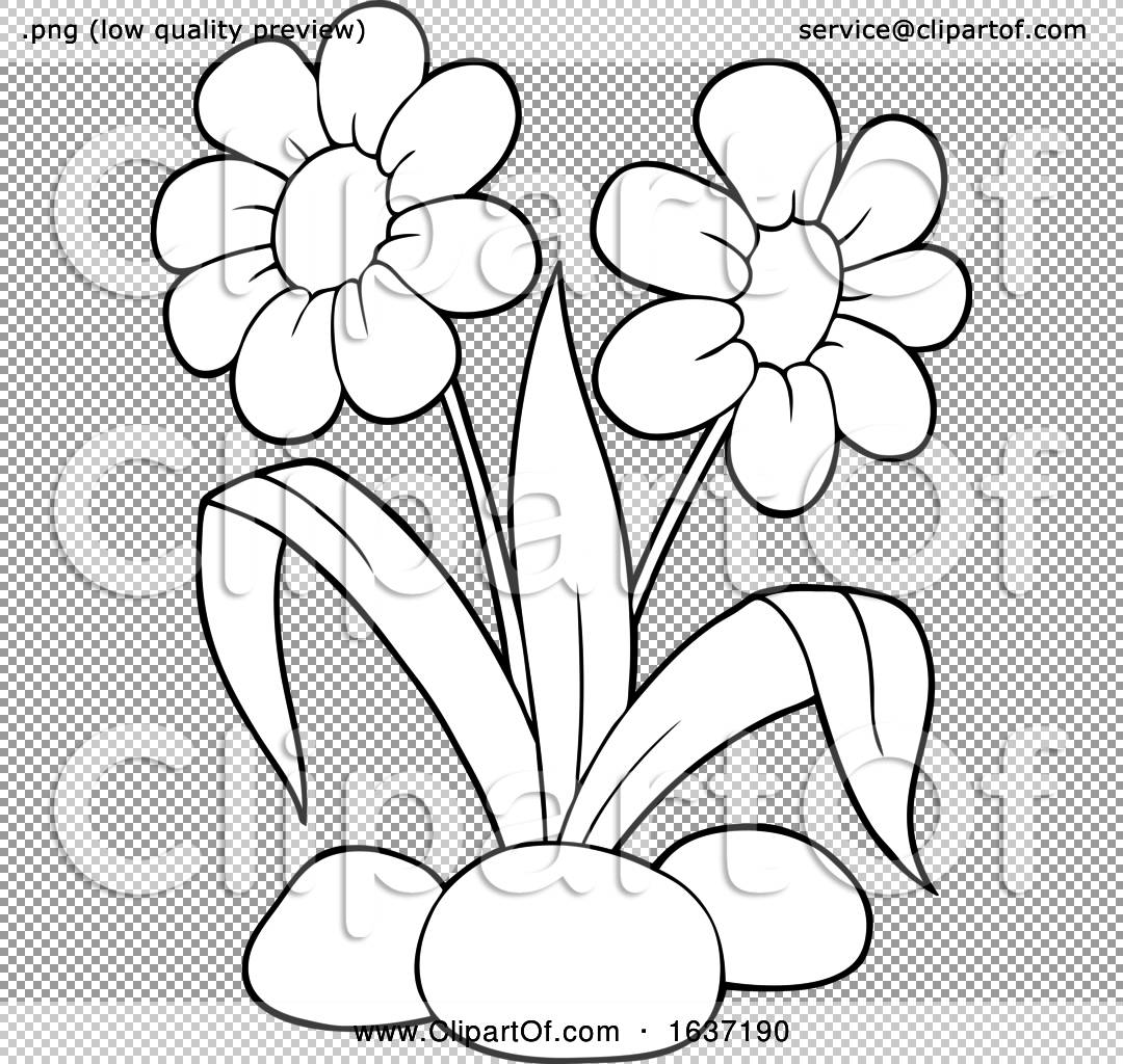 spring flowers clipart black and white