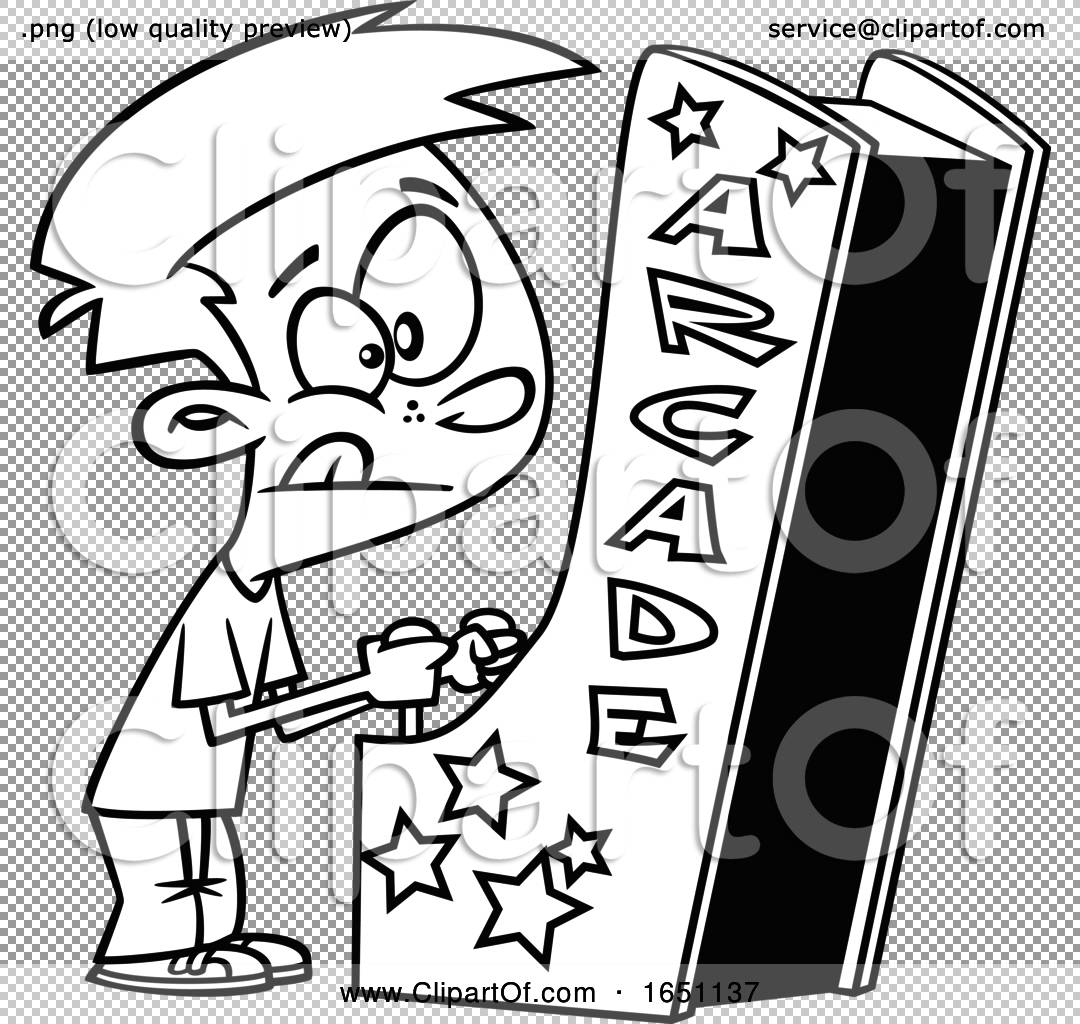 Cartoon Black And White Boy Playing An Arcade Game By Toonaday