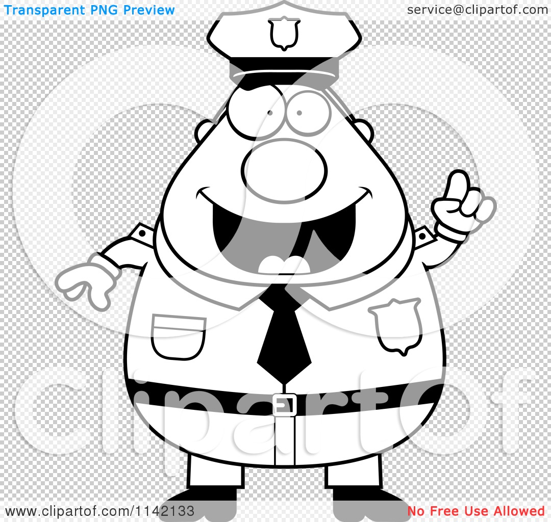 Cartoon Clipart Of A Black And White Chubby Police Man With An Idea ...