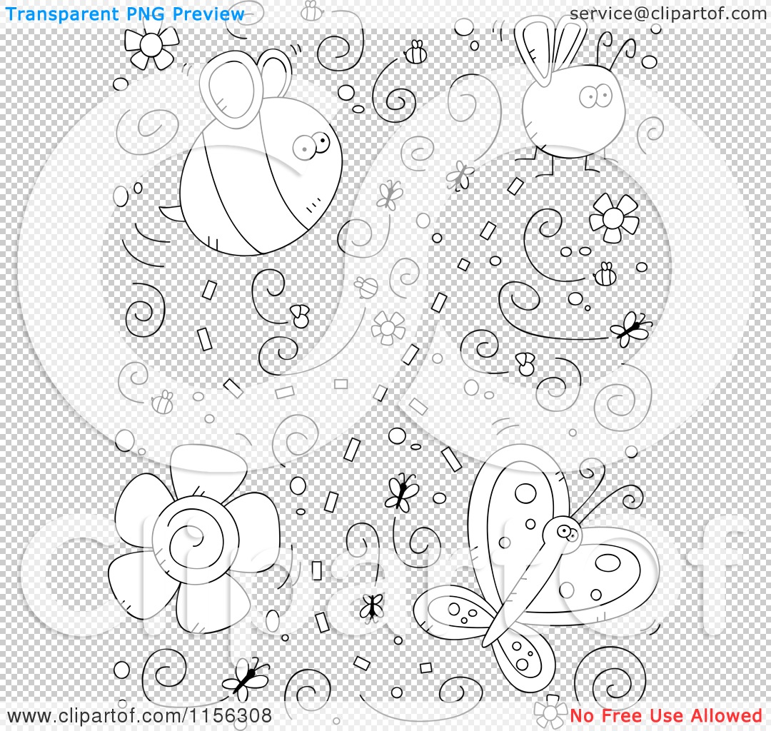 Cartoon Clipart Of A Black And White Collage of Doodled Bugs - Vector