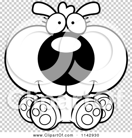 Cartoon Clipart Of A Black And White Cute Sitting Dog - Vector Outlined