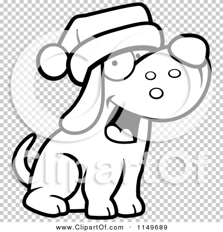 Cartoon Clipart Of A Black And White Dog Wearing a Santa Hat - Vector