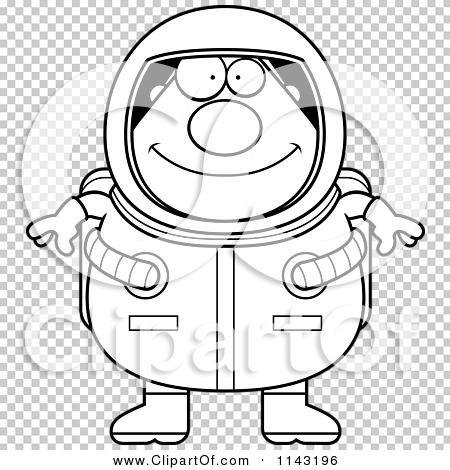 Cartoon Clipart Of A Black And White Happy Astronaut - Vector Outlined