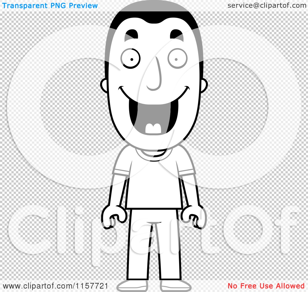 Cartoon Clipart Of A Black And White Happy Man - Vector Outlined