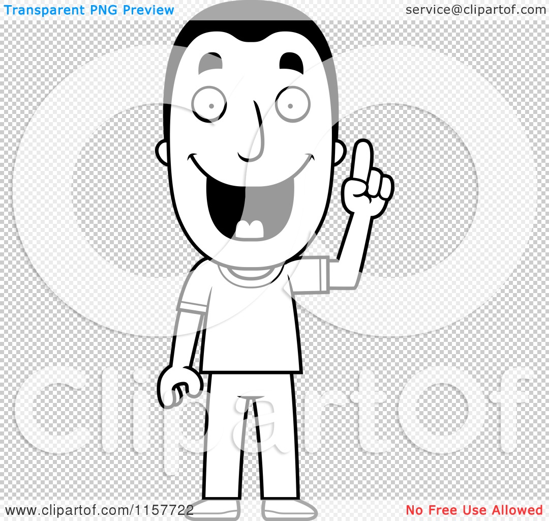 Cartoon Clipart Of A Black And White Happy Man with an Idea - Vector