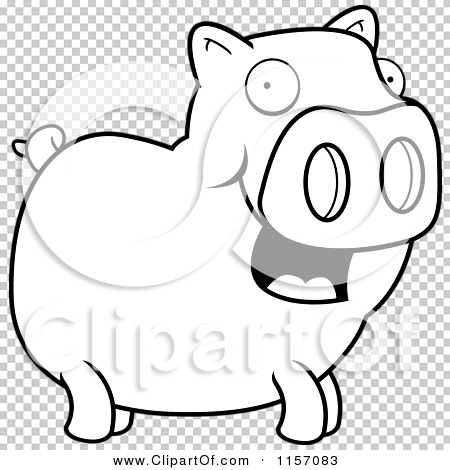Cartoon Clipart Of A Black And White Happy Pig Standing - Vector