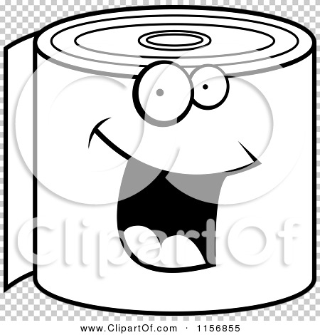 Cartoon Clipart Of A Black And White Happy Smiling Toilet Paper Roll