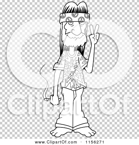 Cartoon Clipart Of A Black And White Hippie Guy Holding a Joint and