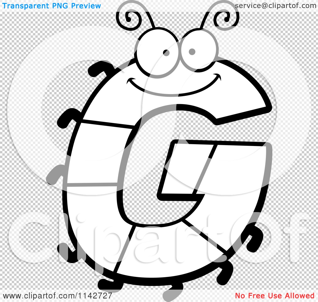 Cartoon Clipart Of A Black And White Letter G Bug - Vector Outlined ...