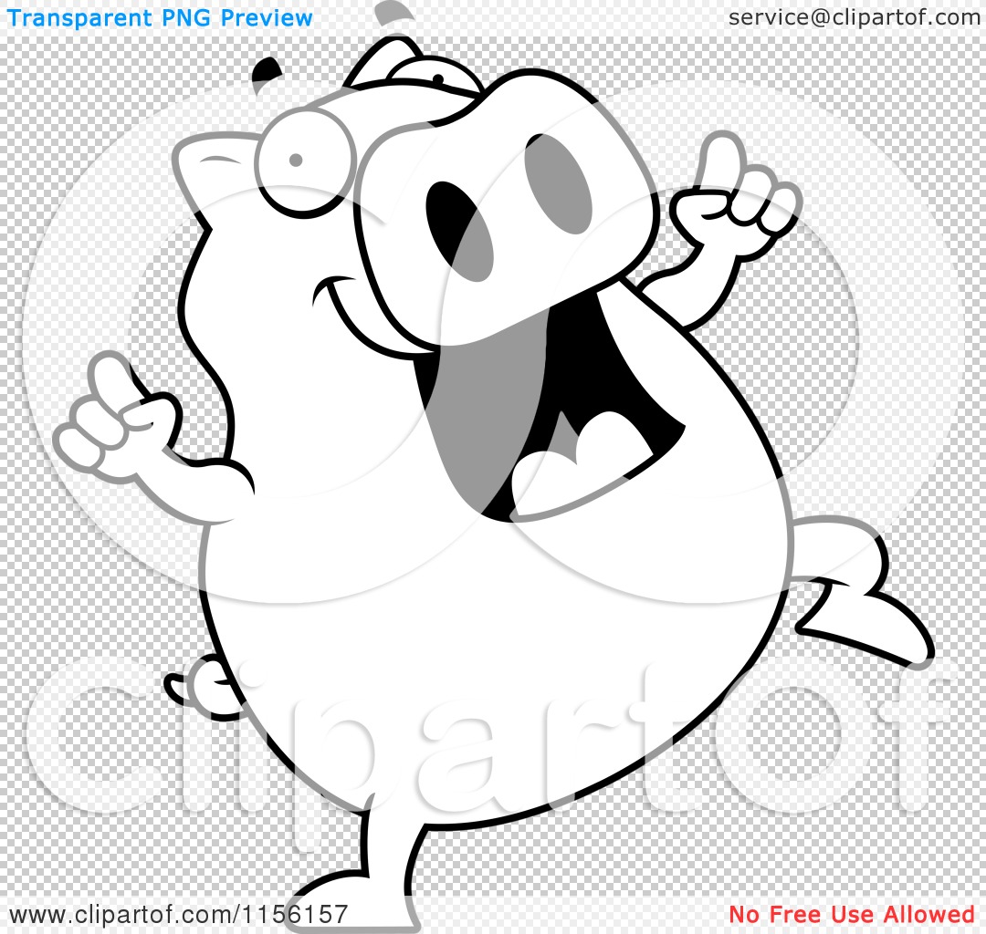Cartoon Clipart Of A Black And White Pig Doing a Happy Dance - Vector