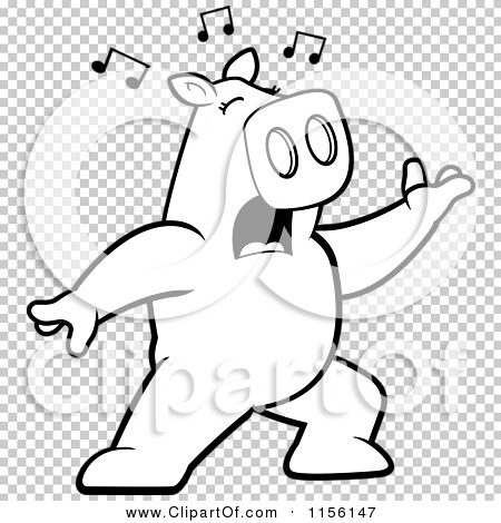 Cartoon Clipart Of A Black And White Pig Singing and Lunging Forward