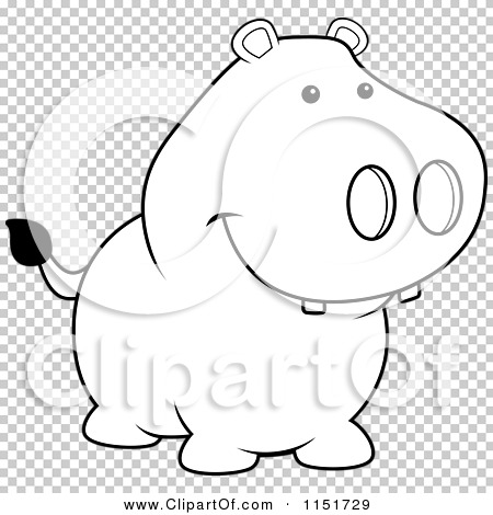 Cartoon Clipart Of A Black And White Pig Smiling - Vector Outlined