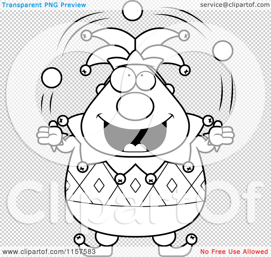 Cartoon Clipart Of A Black And White Pudgy Jester Juggling - Vector ...
