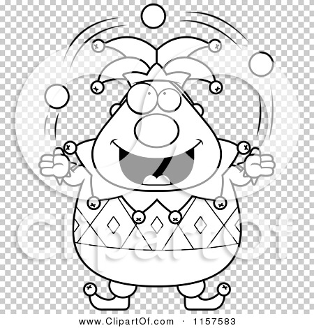 Download Cartoon Clipart Of A Black And White Pudgy Jester Juggling - Vector Outlined Coloring Page by ...