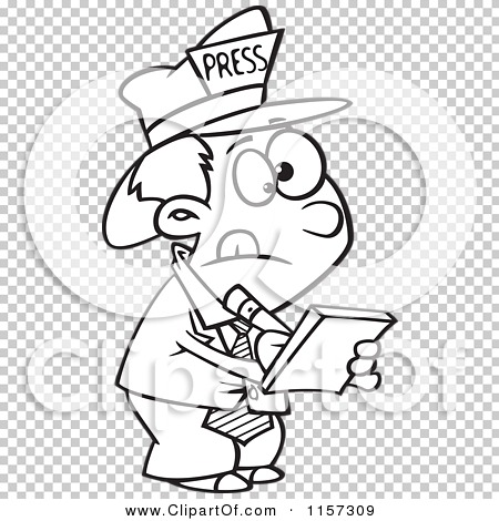 Cartoon Clipart Of A Black And White Reporter Boy Taking Notes - Vector