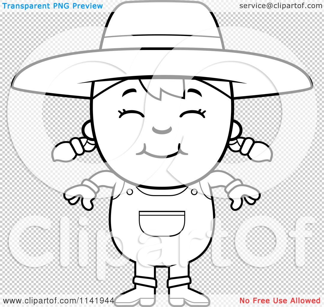 Cartoon Clipart Of A Black And White Smiling Farmer Girl - Vector