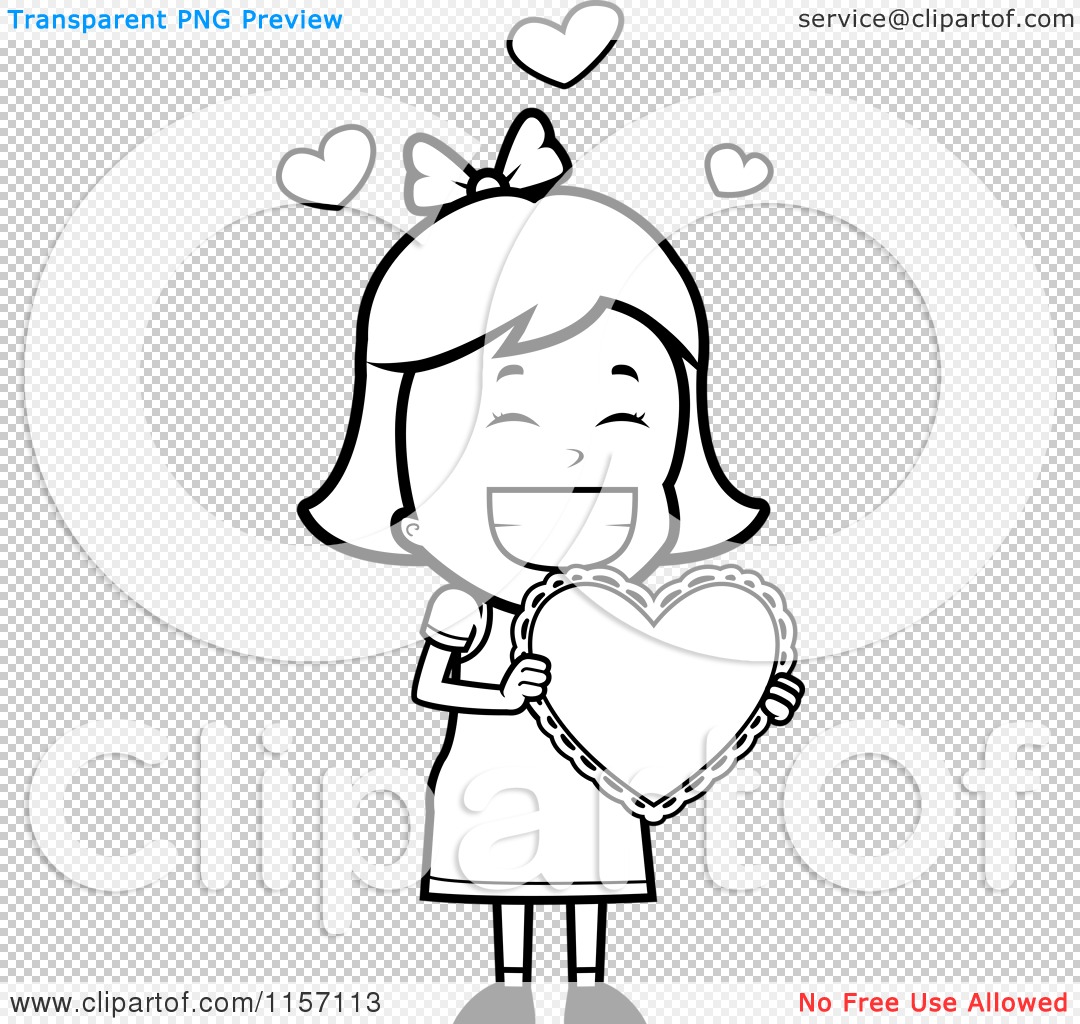 Cartoon Clipart Of A Black And White Valentine Girl Carrying a Heart ...
