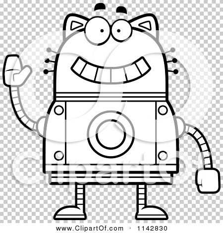 Download Cartoon Clipart Of A Black And White Waving Robot Cat ...