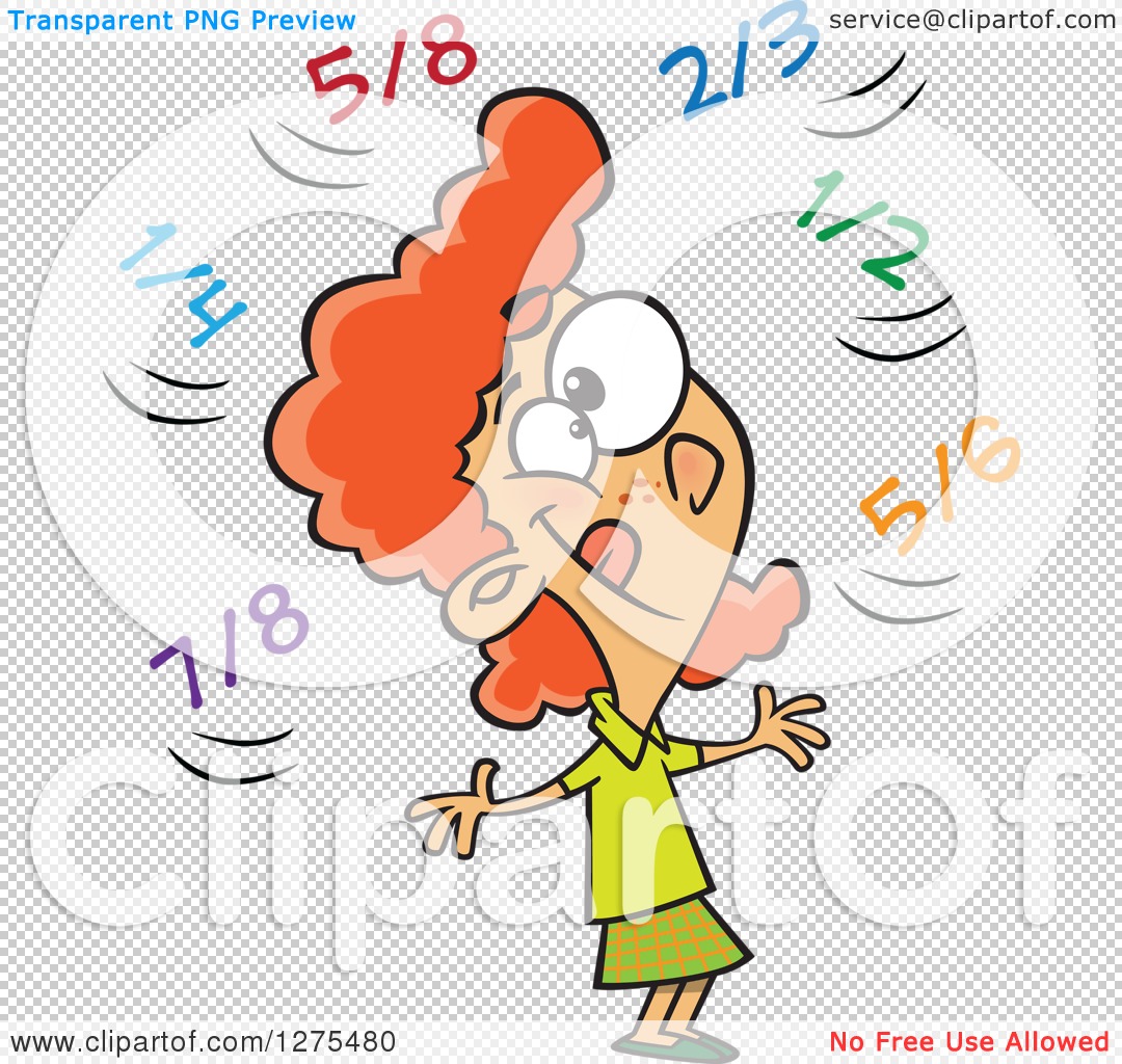 Cartoon Clipart of a Happy Caucasian School Girl Doing Fractions in Her  Head - Royalty Free Vector Illustration by toonaday #1275480