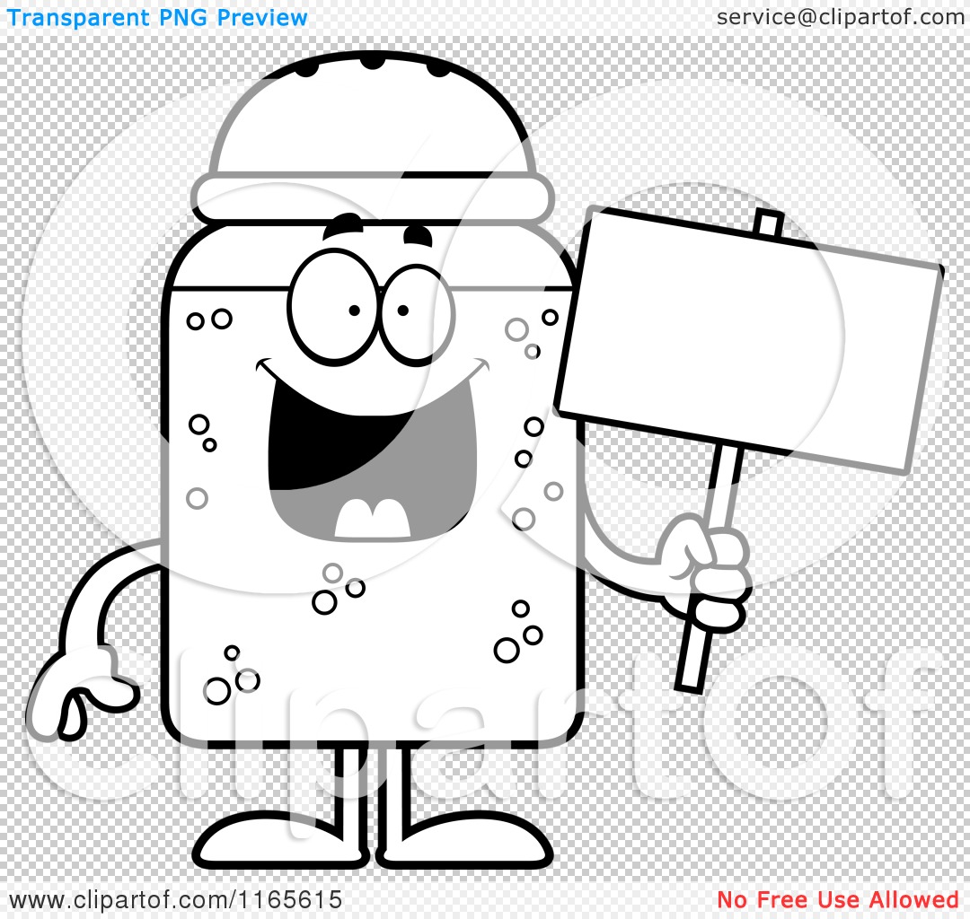Download Cartoon Clipart Of A Salt Shaker Mascot Holding a Sign - Vector Outlined Coloring Page by Cory ...