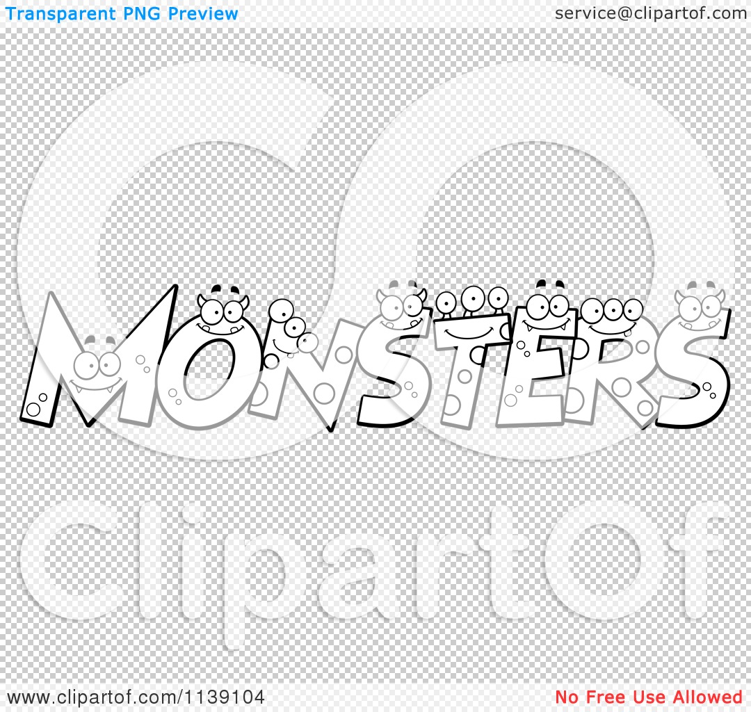 Cartoon Clipart Of Black And White Monster Letters - Vector Outlined