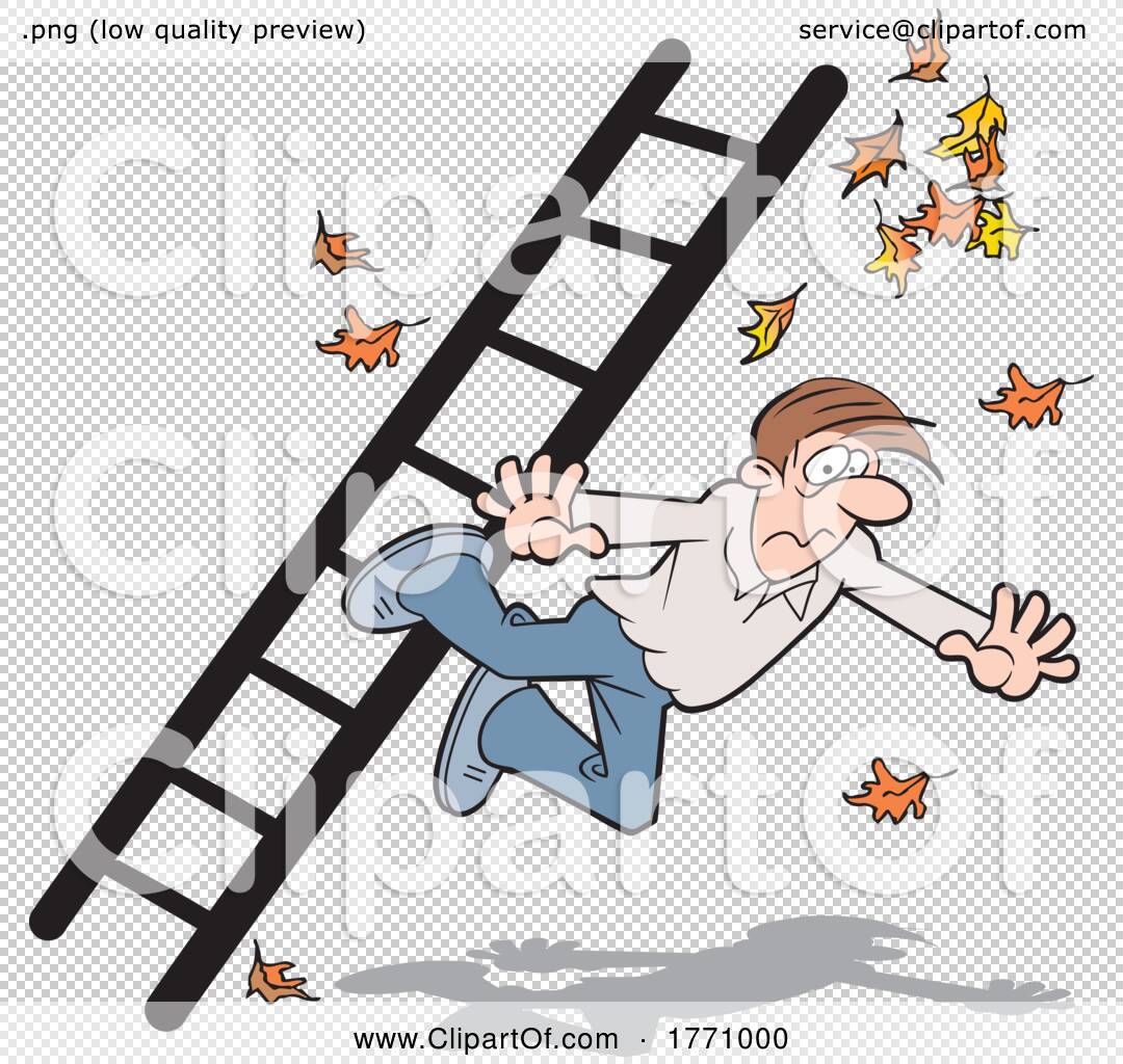 Cartoon Man Falling off of a Ladder While Cleaning Gutters by Johnny Sajem  #1771000
