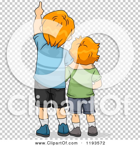Cartoon of a Big and Little Brother Looking up and Pointing - Royalty ...