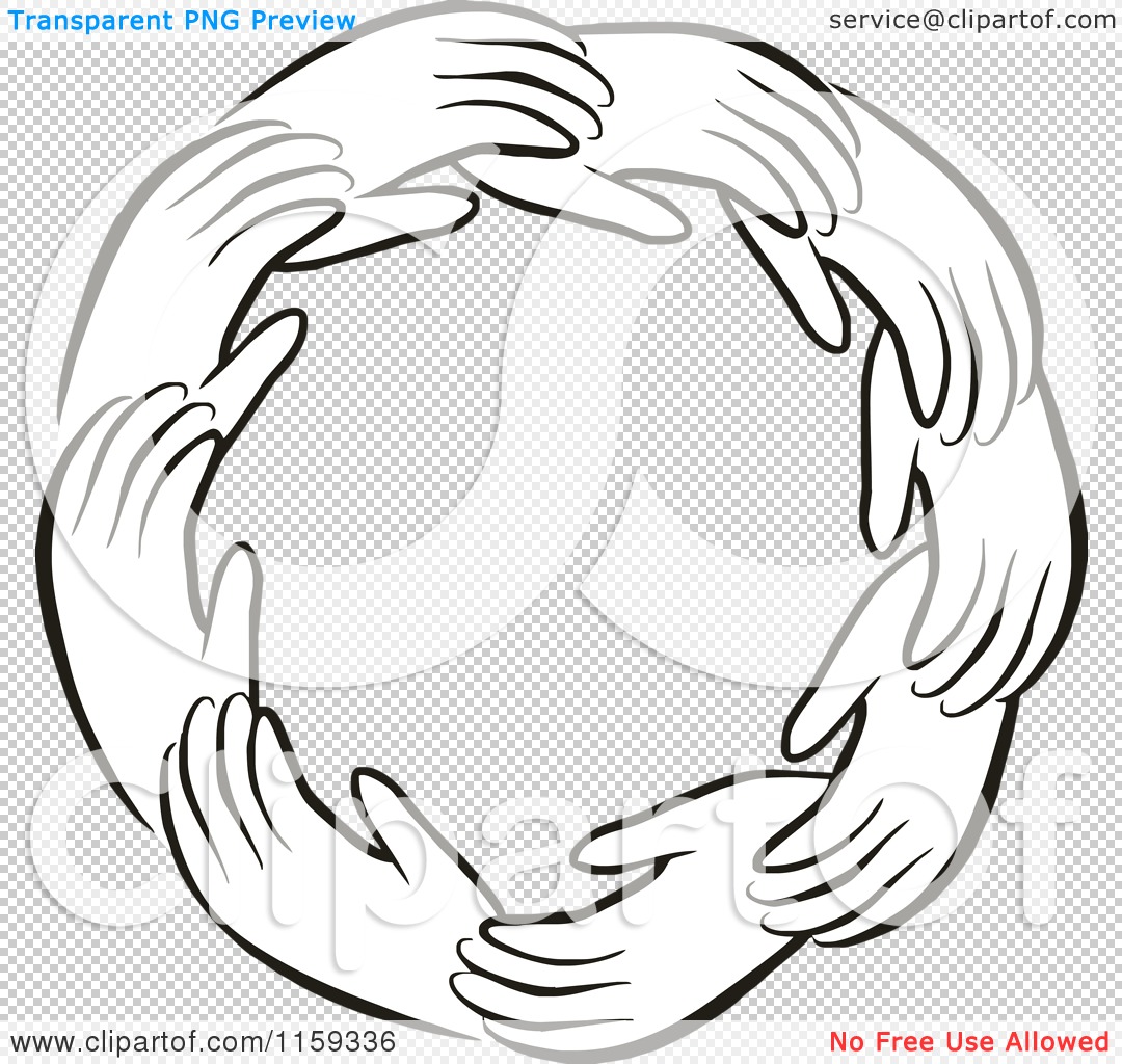 Cartoon of a Black and White Circle of Hands - Royalty Free Vector ...