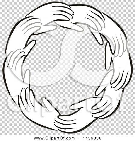 Cartoon of a Black and White Circle of Hands - Royalty Free Vector ...