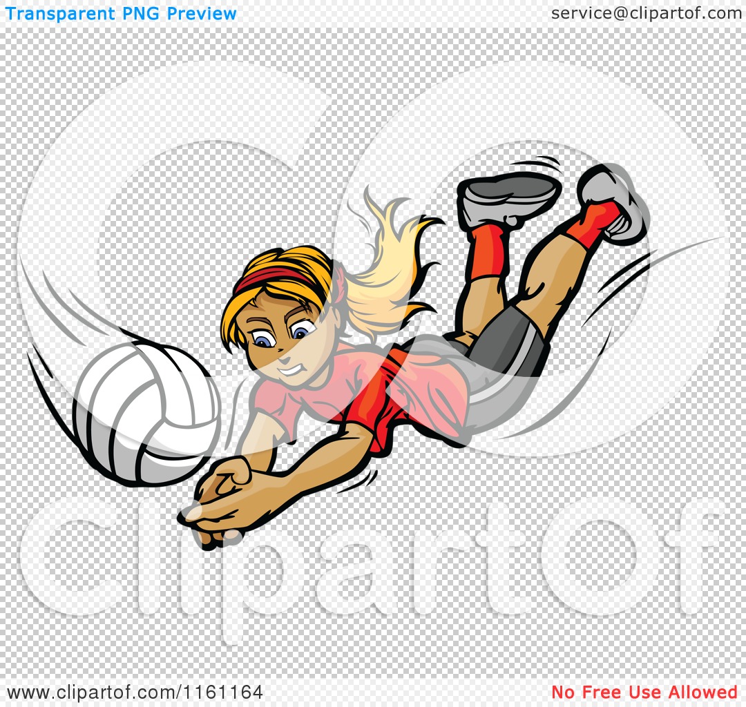Cartoon of a Blond Girl Diving for a Volleyball - Royalty Free Vector ...
